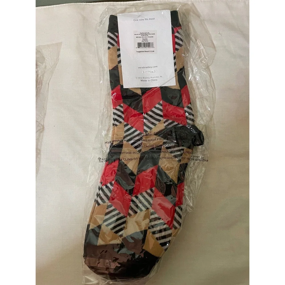 Vera Bradley Foxy Socks Sofia Chevron Red Black Tan Geometric Crew One Size NEW